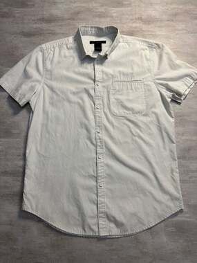 Calvin Klein Jeans Men's Light Blue Micro Striped Short Sleeve Button Down Shirt